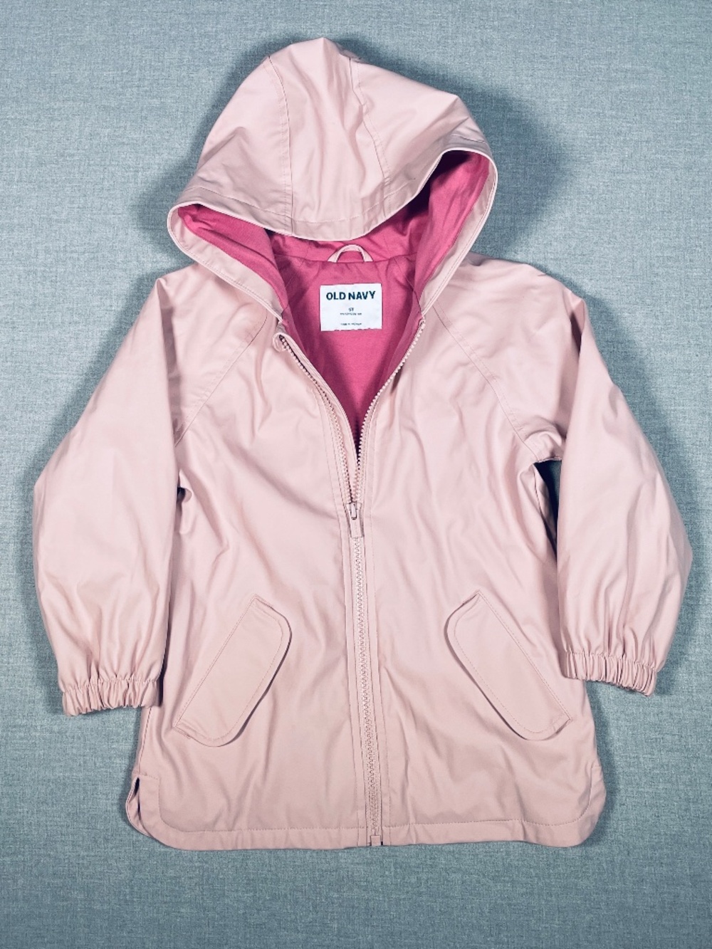 Old Navy Toddler Girls Pink Rain Jacket Terry Lined Hooded Water Resistant 5T